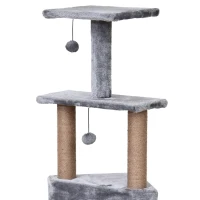 PawHut Kratzbaum mit Haus, 2 Plattformen, 5 Kratzstämme, Leiter, Liege, Plüschbezug, Grau 40 x 40 x 124cm(m-8)