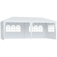 HOMCOM Tonnelle pop-up Pliante - Tente de réception - 3 x 6 m - pavillon chapiteau Barnum - 3 cotés démontables - piquets d'ancrage au Sol + Sac de Transport Inclus Blanc(m-1)