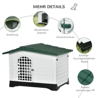 PawHut Outdoor Hundehütte Hundehaus Haustierzubehör Hundezubehör Tierbedarf mit Dachluke Tor Unterschlupf für mittelgroße Hunde Luftzirkulation Kunststoff PP Grün+Schwarz+Weiß 111 x 84 x 80 cm(m-7)