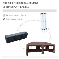 Outsunny Tonnelle Barnum Pliant Pop-up 6L x 3l x 2,5H m 6 parois latérales Amovibles 4 fenêtres + Sac de Transport Chocolat(m-5)