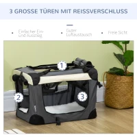 PawHut Transporttasche, Transportbox, für Katzen und kleine Hunde, faltbar, 3 Türen, grau, 50,5 x 33,5 x 35cm(m-4)