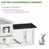 PawHut konijnenhok hok voor kleine huisdieren 1 ren aan weerszijden van het hoofdverblijf met kooi met asfaltdak konijnenren loopplank afsluitbare deuren vurenhout metaal grijs + wit + zwart 227 x 53 x 85 cm(m-4)