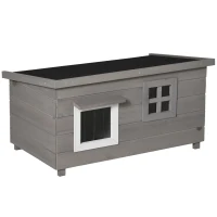 PawHut Buiten Kattenhuis Groot Modern Luxe Sparhout met Raam voor Katten Grijs Zwart(m-1)
