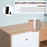 HOMCOM Sideboard Küchenschrank Kommode mit 2 offenen Fächern 4 Schubladen für Wohnzimmer Skandi-Design Natur+Weiß 80 x 39 x 80 cm(m-6)