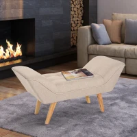 HOMCOM® gepolsterde bank retro zitbank linnen houten voeten zitkist kruk, linnen + hout, beige, 117x46x55cm(m-8)