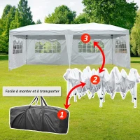 HOMCOM Tonnelle pop-up Pliante - Tente de réception - 3 x 6 m - pavillon chapiteau Barnum - 3 cotés démontables - piquets d'ancrage au Sol + Sac de Transport Inclus Blanc(m-4)