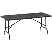 Outsunny buitentafel, tuintafel, voor 6 personen, opvouwbaar, houtlook, donkergrijs, 180 x 75,5 x 73 cm