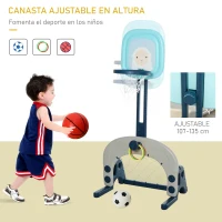HOMCOM Tobogán y Columpio para Niños 5 en 1 con 2 Canastas Baloncesto y Portería Fútbol para Niños de 18-48 Meses Parque Infantil Interior y Exterior 220x225x110 cm Multicolor(m-7)