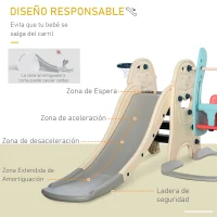 HOMCOM Tobogán y Columpio para Niños 5 en 1 con 2 Canastas Baloncesto y Portería Fútbol para Niños de 18-48 Meses Parque Infantil Interior y Exterior 220x225x110 cm Multicolor(m-4)