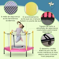 ZONEKIZ Trampolim para Crianças 95x85 cm com Rede de Segurança trampolim Infantil para Crianças de 3-6 Anos 122x122x97 cm Rosa(m-4)