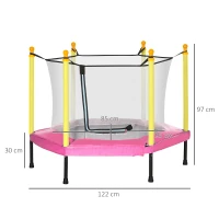 ZONEKIZ Trampolim para Crianças 95x85 cm com Rede de Segurança trampolim Infantil para Crianças de 3-6 Anos 122x122x97 cm Rosa(m-3)