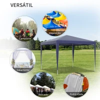 Outsunny Tenda de Jardim Tenda de Exterior com Tubos de Aço e Cobertura de PE para Eventos Campismo Festas 293x293x252 cm Azul(m-5)