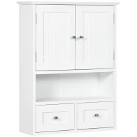 kleankin Armário de Parede para Casa de Banho com 2 Portas Prateleira Aberta e 2 Gavetas Estilo Moderno 50,8x17,8x66 cm Branco(m-10)