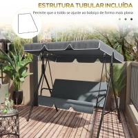 Outsunny Toldo de Substituição para Baloiço de 2 Lugares com Proteção UV50+ para Jardim Varanda Pátio  92x144 cm Cinza Escuro(m-5)