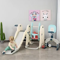 HOMCOM Tobogán y Columpio para Niños 5 en 1 con 2 Canastas Baloncesto y Portería Fútbol para Niños de 18-48 Meses Parque Infantil Interior y Exterior 220x225x110 cm Multicolor(m-2)