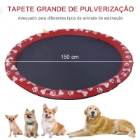 PawHut Tapete Aquático para Animais de Estimação com Pulverizador de Água Piscina Portátil para Cães Ø150 cm Vermelho(m-4)