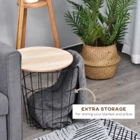 HOMCOM Masa Container Rotunda, din Lemn si Metal Negru Φ39.5x43cm(m-5)