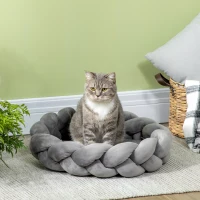 PawHut Pet Bed incl. Pillow, Cat Bed, Dog Basket, Washable, 55 cm x 55 cm x 14 cm, Gray(m-2)