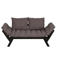 HOMCOM Canapea Extensibila pentru O Persoana cu Cotiere Reglabile un 3 Pozitii din Tesatura si Lemn, Negru si Gri(m-8)