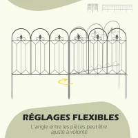 Outsunny Lot de 5 clôtures de jardin décoratives en métal avec ornements 305 x 79,5 cm noir(m-5)