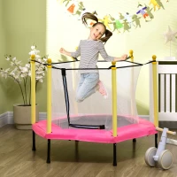 ZONEKIZ Trampolim para Crianças 95x85 cm com Rede de Segurança trampolim Infantil para Crianças de 3-6 Anos 122x122x97 cm Rosa(m-2)