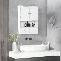 kleankin Armário de Parede para Casa de Banho com 2 Portas Prateleira Aberta e 2 Gavetas Estilo Moderno 50,8x17,8x66 cm Branco(m-2)