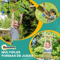 Outsunny Carrera de Obstáculos Ninja para Patio de Niños Slackline de 10 m con Barras de Mono Anillos de Gimnasia Protector de Árboles(m-5)