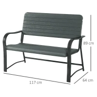 Outsunny Metal Frame 2 Seater Bench-Black, Atrovirens Slat(m-3)