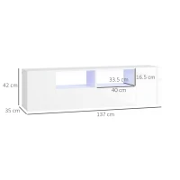 HOMCOM Dulap pentru Televizor cu Luciu Intens pentru Televizoare de pana la 60” cu lumini LED, Suport TV cu Rafturi de Depozitare si Dulapuri, Alb.(m-3)