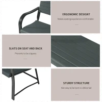 Outsunny Metal Frame 2 Seater Bench-Black, Atrovirens Slat(m-5)