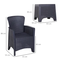 Outsunny 3 PCs Furniture Set Conversation Rattan Sofa Cushion Patio Lawn Garden Balcony(m-3)