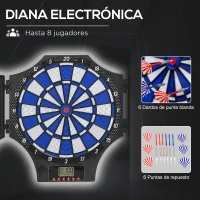 SPORTNOW Diana Electrónica Plegable con 31 Juegos para 8 Jugadores con 6 Dardos y 6 Puntas de Repuesto Pantalla LCD 83x45cm Negro(m-4)