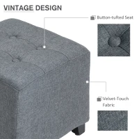 HOMCOM Linen-Look Square Ottoman Footstool w/ Button Tufts Wood Frame Padding Fabric Upholstered Stylish Home Furniture Footrest Side Table Grey(m-5)