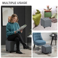 HOMCOM Linen-Look Square Ottoman Footstool w/ Button Tufts Wood Frame Padding Fabric Upholstered Stylish Home Furniture Footrest Side Table Grey(m-6)
