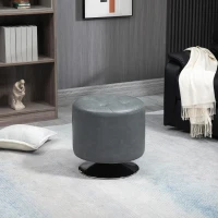 HOMCOM 360° Swivel Foot Stool Round PU Ottoman with Thick Sponge Padding and Solid Steel Base, Grey(m-10)
