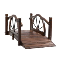 Outsunny 1.5M Wooden Garden Bridge Decorative Arc Footbridge with Safety Guardrail Outdoor Lawn Pond Bridge Walkway Stained Wood(m-1)
