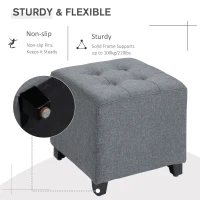 HOMCOM Linen-Look Square Ottoman Footstool w/ Button Tufts Wood Frame Padding Fabric Upholstered Stylish Home Furniture Footrest Side Table Grey(m-4)
