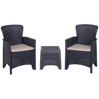 Outsunny 3 PCs Furniture Set Conversation Rattan Sofa Cushion Patio Lawn Garden Balcony(m-1)