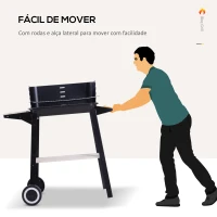 Outsunny Barbecue a Carvão com Grelha Ajustável em Altura Prateleiras e Rodas para Jardim Exterior Campismo 83x45x87 cm Preto(m-6)
