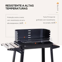 Outsunny Barbecue a Carvão com Grelha Ajustável em Altura Prateleiras e Rodas para Jardim Exterior Campismo 83x45x87 cm Preto(m-7)