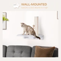 PawHut Wall-Mounted Cat Shelf W/ Scratching Post, Toy, Berber Fleece Mat Wood Kitten Climbing Tree(m-6)