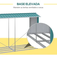 Outsunny Abrigo para Lenhas de Aço Galvanizado com Teto Inclinado para Jardim Varanda Pátio 240x86x160 cm Verde(m-5)