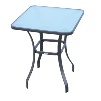 Outsunny Bar Table Bistro Square Glass Dining Kitchen Breakfast Pub Party Metal Garden Café Coffee Table Patio(m-1)