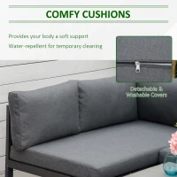 Outsunny 5-Piece L-shaped Garden Furniture Set, Aluminium Conversation Set, Corner Sofa Set with Coffee Table End Table Cushions, Grey Frame(m-5)