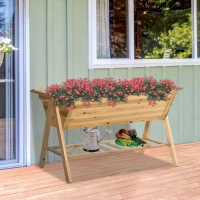 Outsunny Wooden Planter Garden Raised Bed Free Standing with Storage Shelf Plates(m-2)
