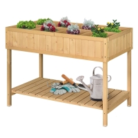 Outsunny Fir Wood Rectangular Raised Bed 76Hx110Lx46W cm 8 Compartment Planter Boxt with Bottom Shelf Oak Tone