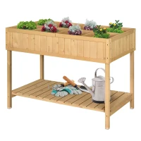 Outsunny Fir Wood Rectangular Raised Bed 76Hx110Lx46W cm 8 Compartment Planter Boxt with Bottom Shelf Oak Tone(m-1)