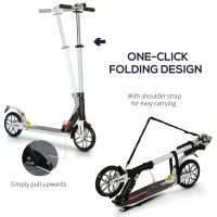 HOMCOM Folding Kick Scooter, Height-Adjustable Urban Scooter w/ Rear Brake, Double Shock Absorption System, Warning Bell & 2 Big Wheels, For 14+ Teens Adult, White(m-5)