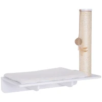 PawHut Wall-Mounted Cat Shelf W/ Scratching Post, Toy, Berber Fleece Mat Wood Kitten Climbing Tree(m-1)
