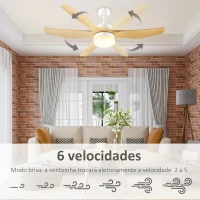 HOMCOM Ventoinha de Teto 20,5W Diâmetro 132cm com Luz LED Ajustável 3 Lâminas Reversíveis 6 Velocidades e Temporizador Madeira(m-4)